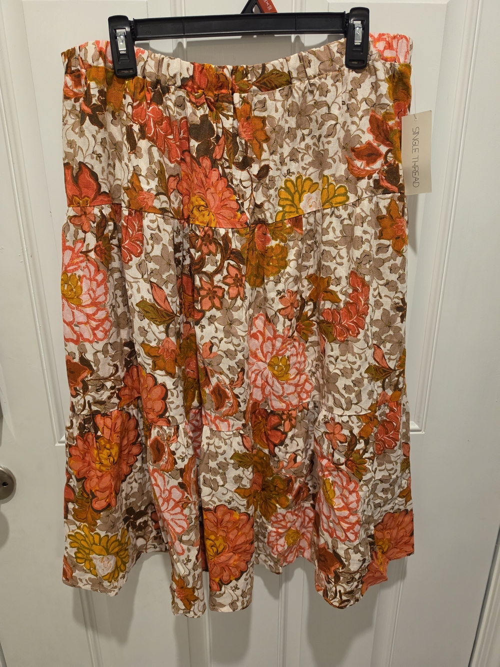 Floral Tiered Midi Skirt - Orange Multi